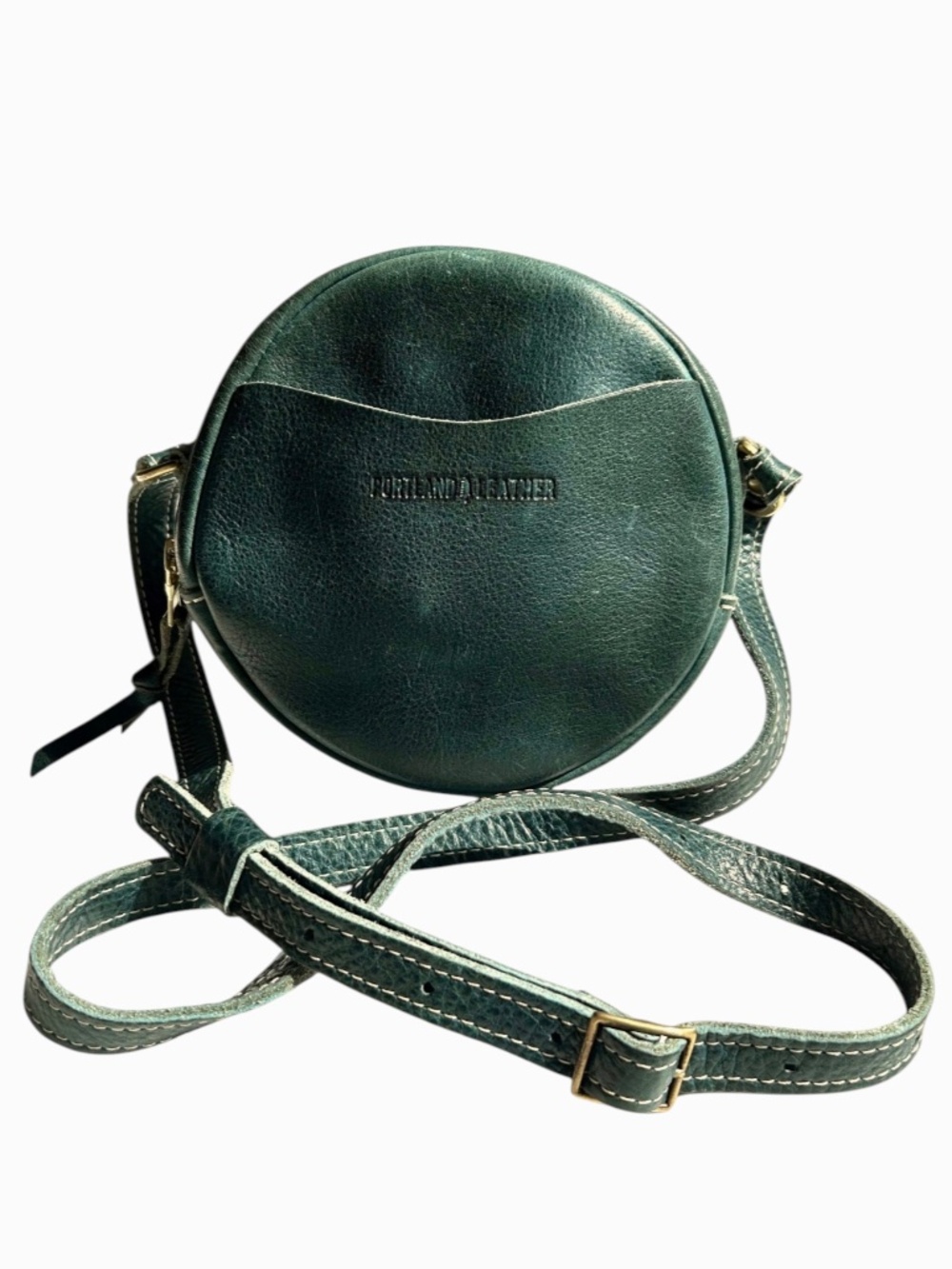 Vintage Portland Leather Round Rare Teal Green Leather Crossbody Bag